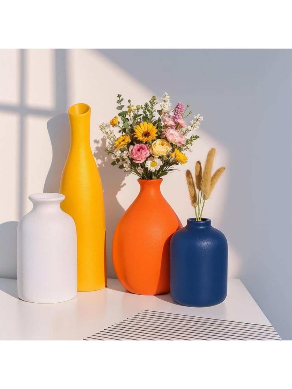 Colorful Ceramic Bud Vases Set of 4 - Modern Minimalist Home Decor for Living